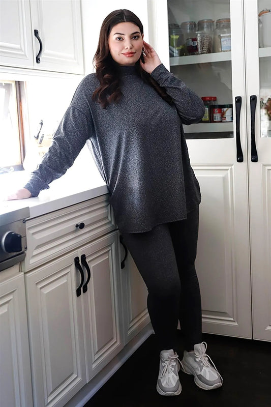 Charcoal Mock Neck Long Sleeve Top & High Waist Legging Pants Set /3-2-1 - Tasha Apparel Wholesale