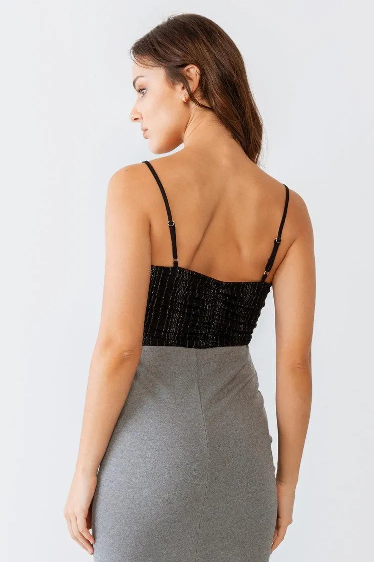 Black Shiny Mesh Ruched Sleeveless Bodysuit /2-2-1 - Tasha Apparel Wholesale