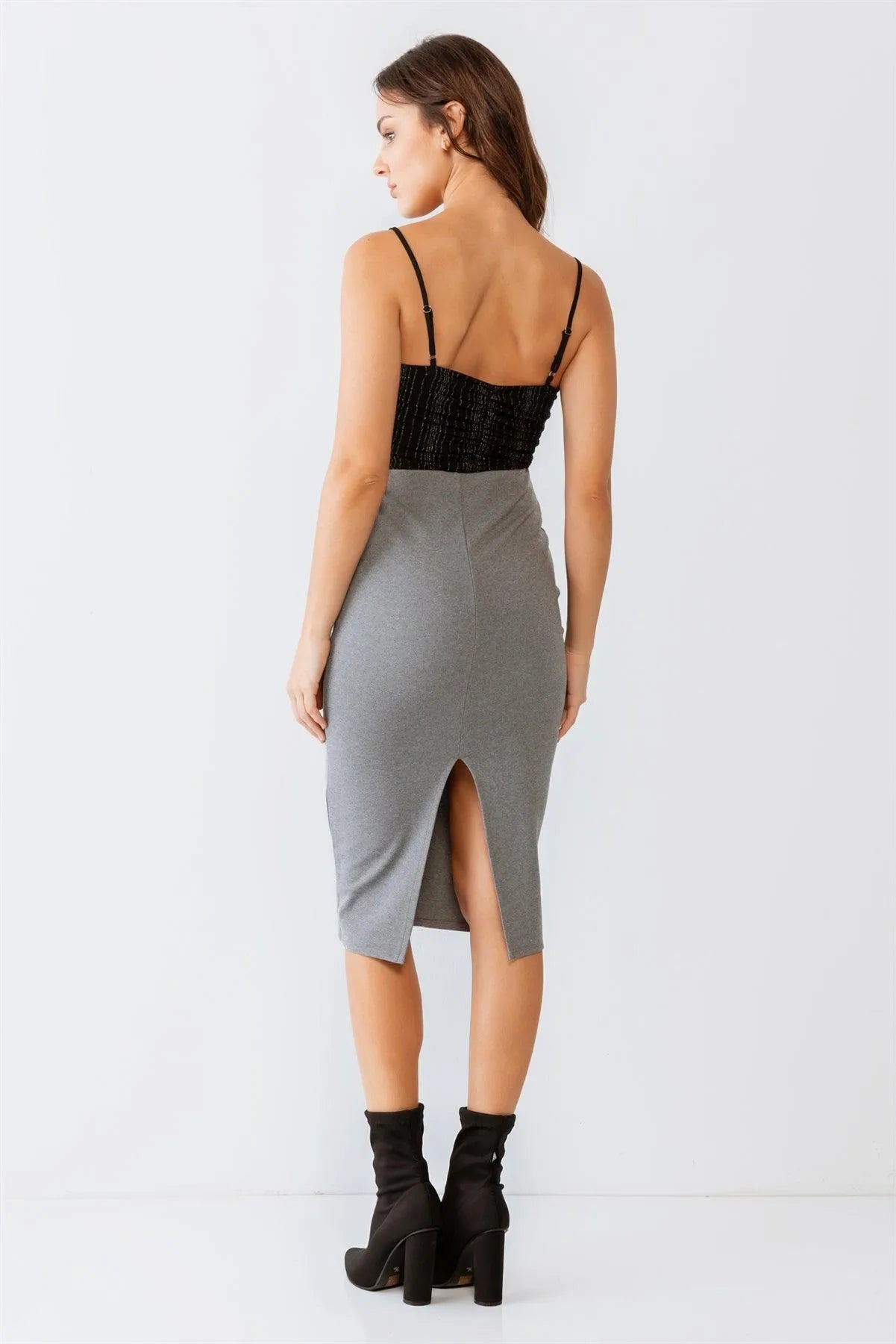 Black Shiny Mesh Ruched Sleeveless Bodysuit /2-2-1 - Tasha Apparel Wholesale