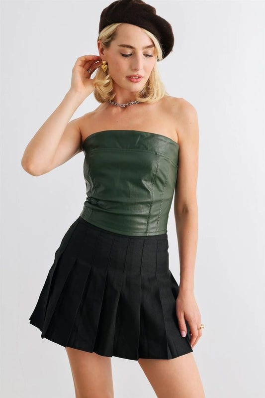 Dark Green Faux Leather Strapless Crop Corset Top /1-2-2-1 - Tasha Apparel Wholesale