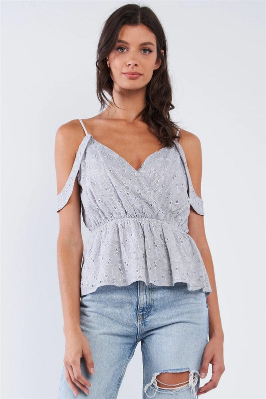 Floral Crochet V-Neck Off-The-Shoulder Top - Tasha Apparel Wholesale