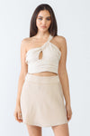 Cream Cotton Pleated One Shoulder Cut-Out Crop Top /3-2-1