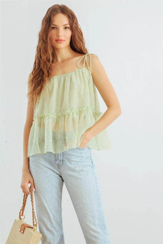 Light Green Ruffle Strappy Flare Hem Top /1-2-2-1 - Tasha Apparel Wholesale