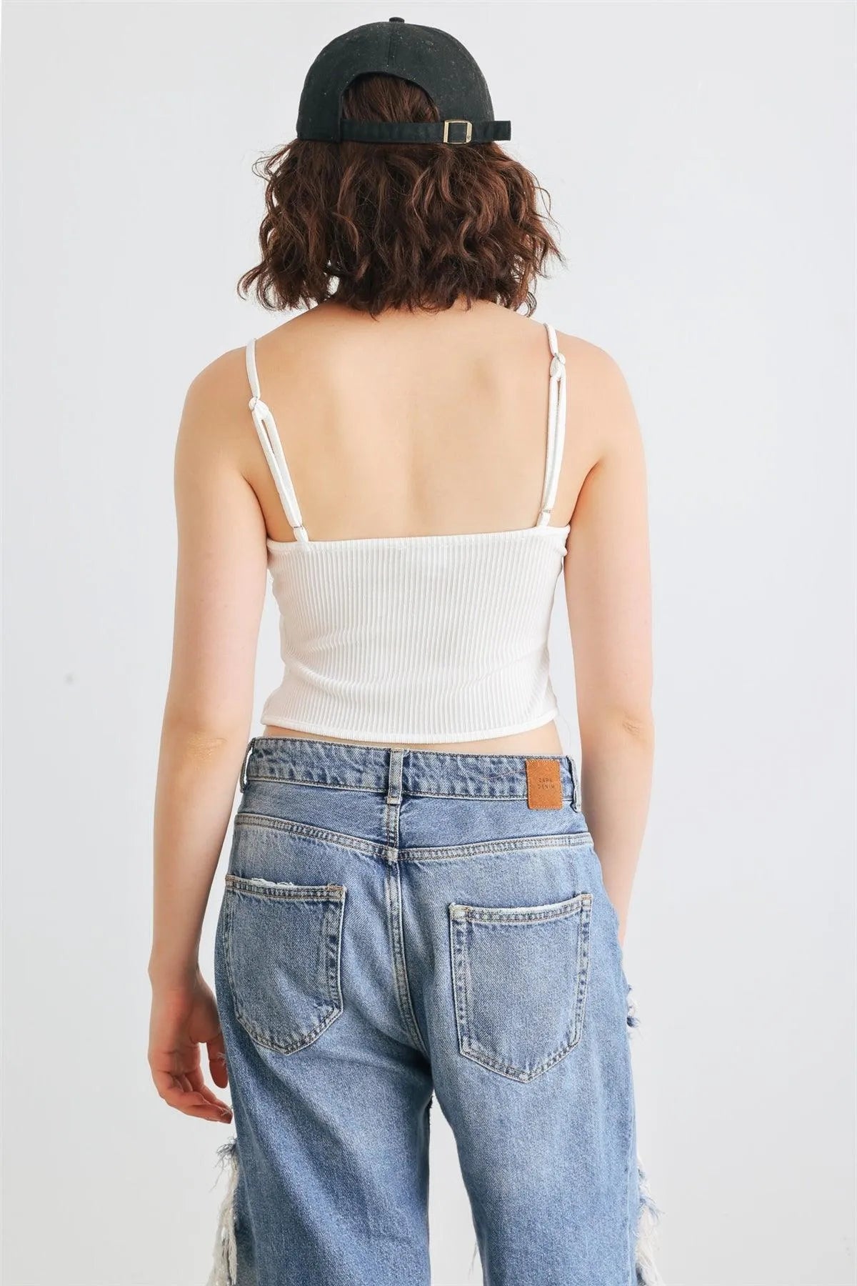 White Ribbed Sleeveless Garter Corset Top /1-2-2-1 - Tasha Apparel Wholesale