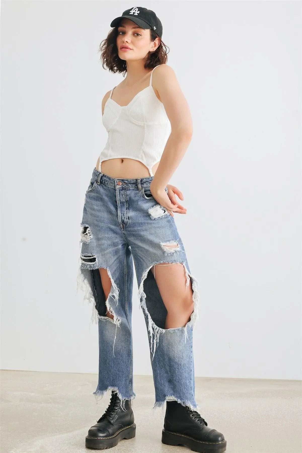 White Ribbed Sleeveless Garter Corset Top /1-2-2-1 - Tasha Apparel Wholesale