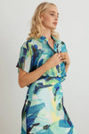 Multi Printed Mesh Button-Up Collar Neck Short Sleeve Cropped Top - Tasha Apparel Wholesale