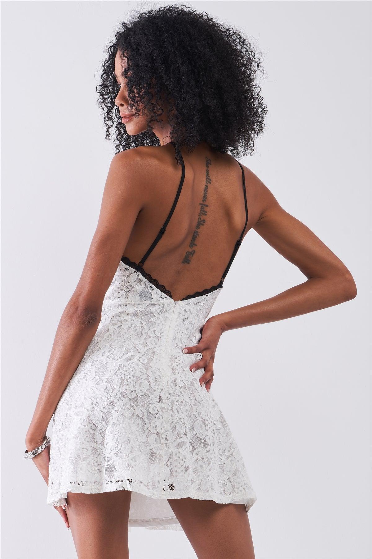 Playdate White Lace Crochet Sleeveless High Neck Open Back Detail Fit & Flare Mini Dress /1-2-2-1