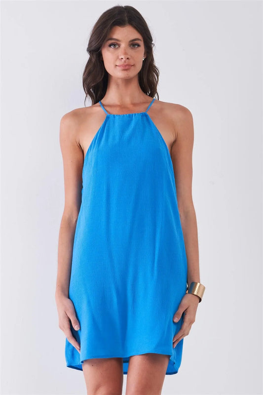 Sky Blue Sleeveless Square Neck Loose Fit Mini Dress /1-2-2-1 - Tasha Apparel Wholesale