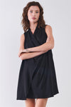 Black V-Neck Sleeveless Wrap Loose Fit Mini Dress /1-2-2-1