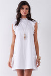 White Solid Sleeveless Lace Frill Trim Relaxed Mini Dress /1-2-2-1