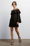 Black Off-The-Shoulder Ruffle Long Bell Sleeve Mini Dress /1-2-2-1