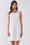 White Round Neck Sleeveless Front Cut-In Mesh Detail Mini Dress /1-2-2-1