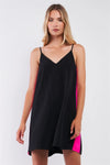 Black & Pink Sleeveless V-Neck Side Stripe Detail Relaxed Mini Dress /1-2-2-1 - Tasha Apparel Wholesale