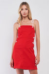 Red & White Lace-Up Straps Sleeveless Square Neck Fitted Mini Dress /1-2-1