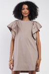 Mocha Relax Fit White Stitch Wing Sleeve Round Neck Mini Dress /1-2-2-1