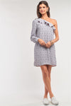 Blow Me A Kiss! Grey Lip Print One-Shoulder Ruffle Relaxed Fit Mini Dress /2-2-2