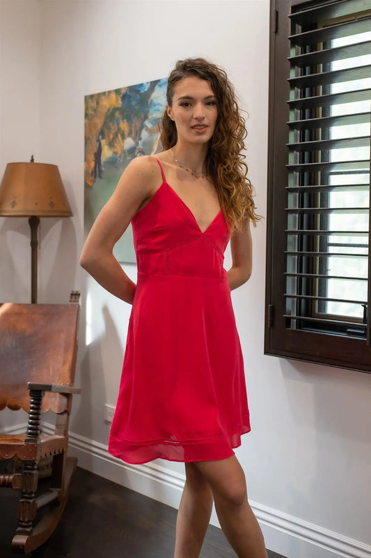 Fuchsia Embroidered Details Strappy Fitted Flare Mini Dress /1-2-2-1 - Tasha Apparel Wholesale