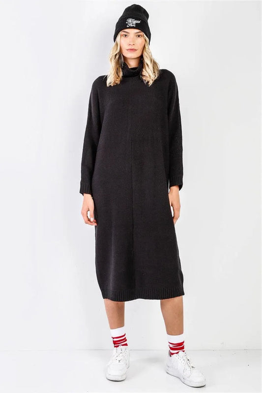 Black Knit Turtleneck Dolman Sleeve Oversized Maxi Dress /1-2-2 - Tasha Apparel Wholesale