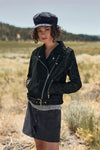 Black Faux Suede Edgy Belted Hem Biker Jacket - Tasha Apparel Wholesale