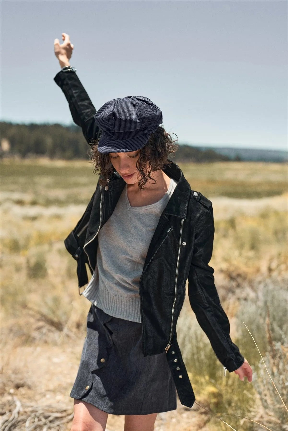 Black Faux Suede Edgy Belted Hem Biker Jacket - Tasha Apparel Wholesale