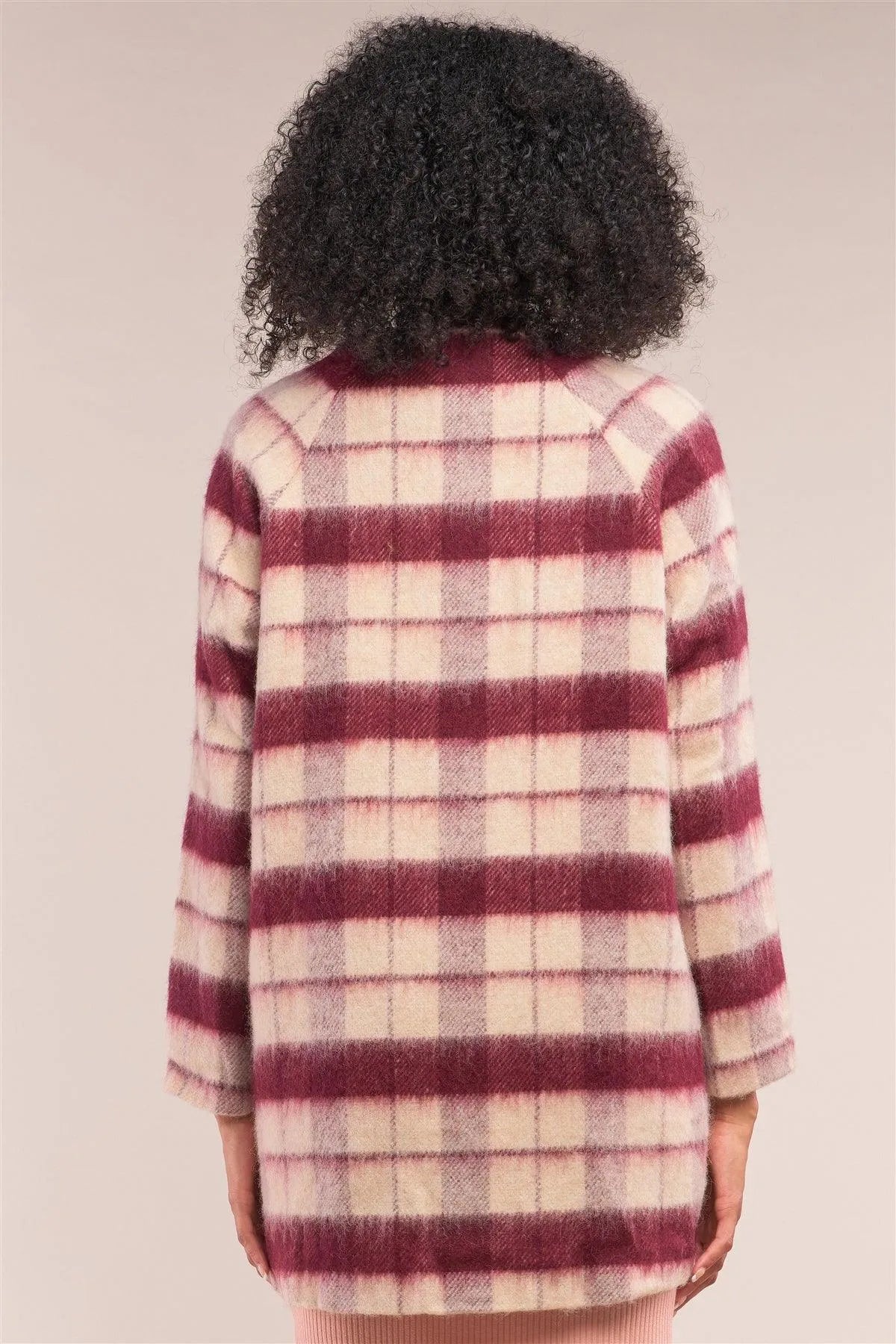 Cranberry Champagne Checkered Wool Long Sleeve Zip-Up Coat Jacket /2-1-1-2 - Tasha Apparel Wholesale