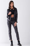 Black Matte Sequin Long Zip-Up Sleeve Oblique Zipper Front Detail Glam Jacket /1-2-3 - Tasha Apparel Wholesale