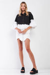 Black Denim & White Combo 3/4 Bell Sleeve Cropped Jacket /1-2-2 - Tasha Apparel Wholesale