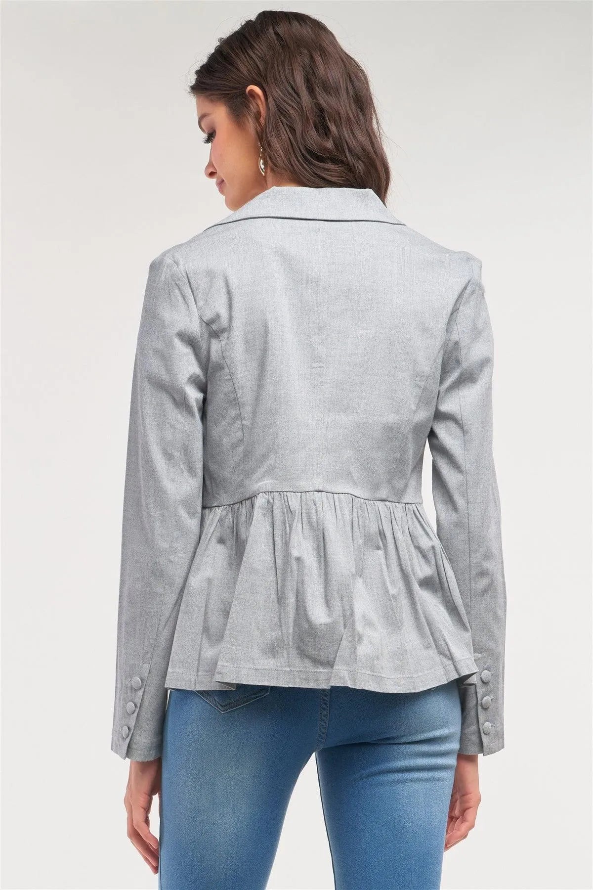 Grey Long Sleeve Open Front Flare Bottom Babydoll Jacket /1-2-2-1 - Tasha Apparel Wholesale