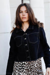 Black Cotton Contrast Stitch & Back Lace Up Details Denim Jacket /1-2-2-1 - Tasha Apparel Wholesale
