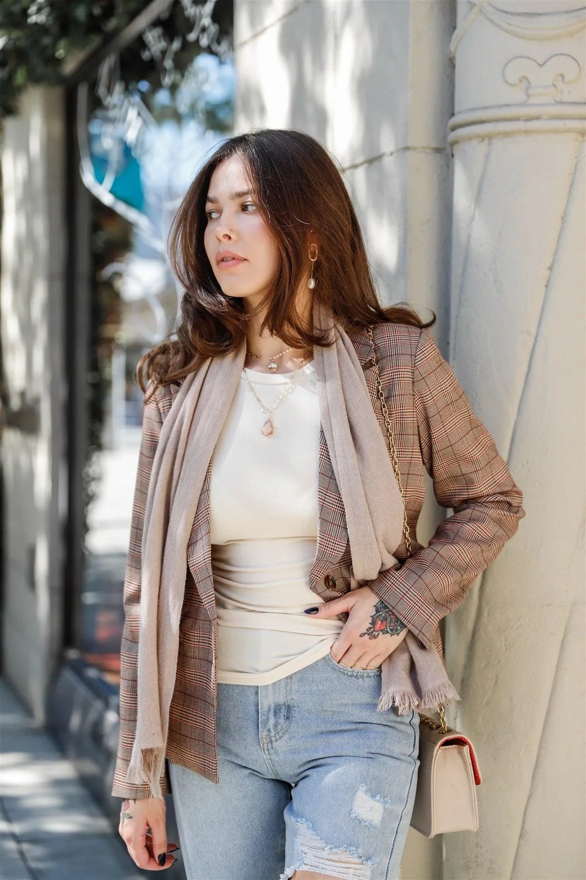 Brown Chelsea Check Single-Breasted Blazer /1-3-2 - Tasha Apparel Wholesale