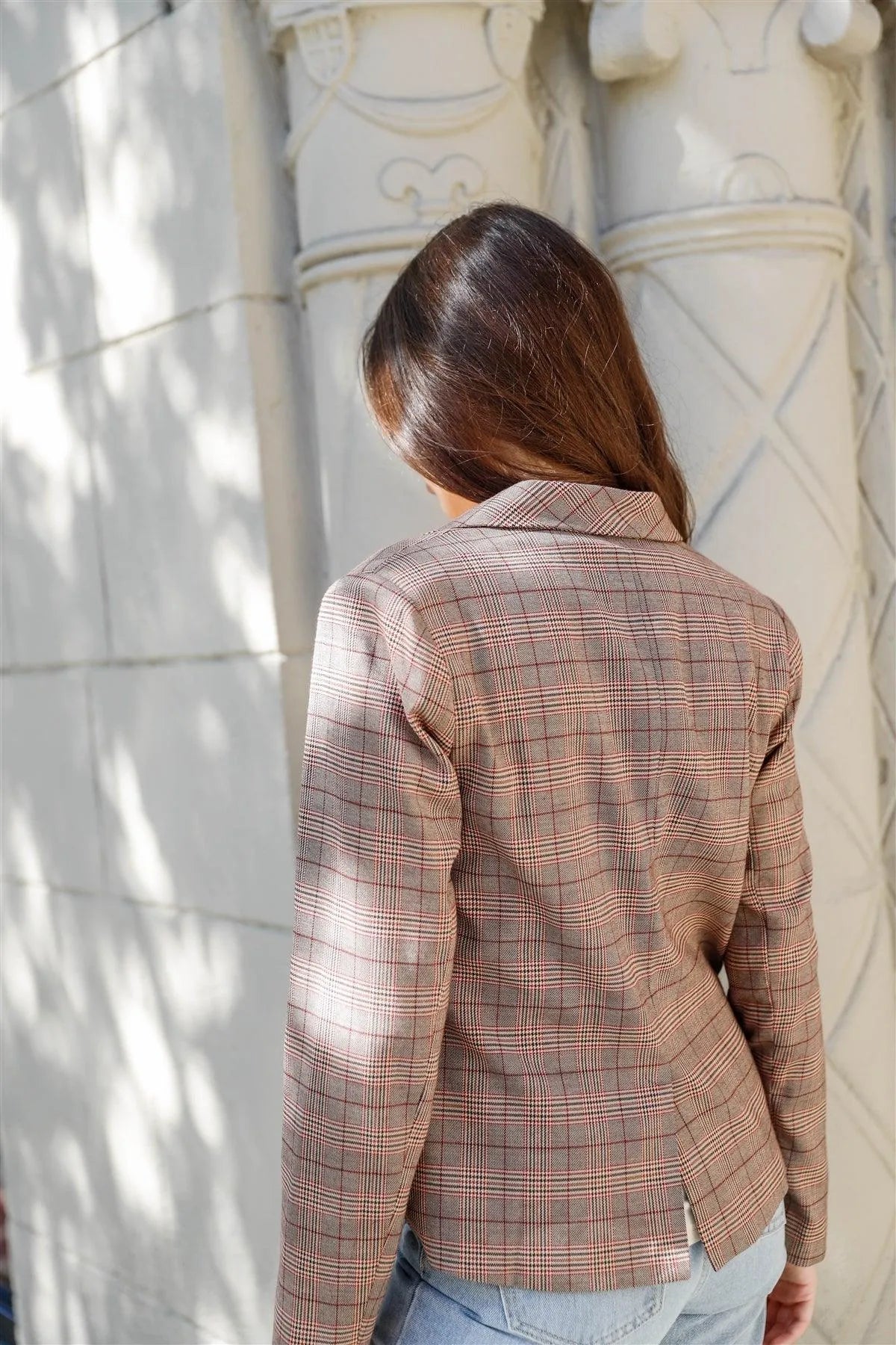 Brown Chelsea Check Single-Breasted Blazer /1-3-2 - Tasha Apparel Wholesale