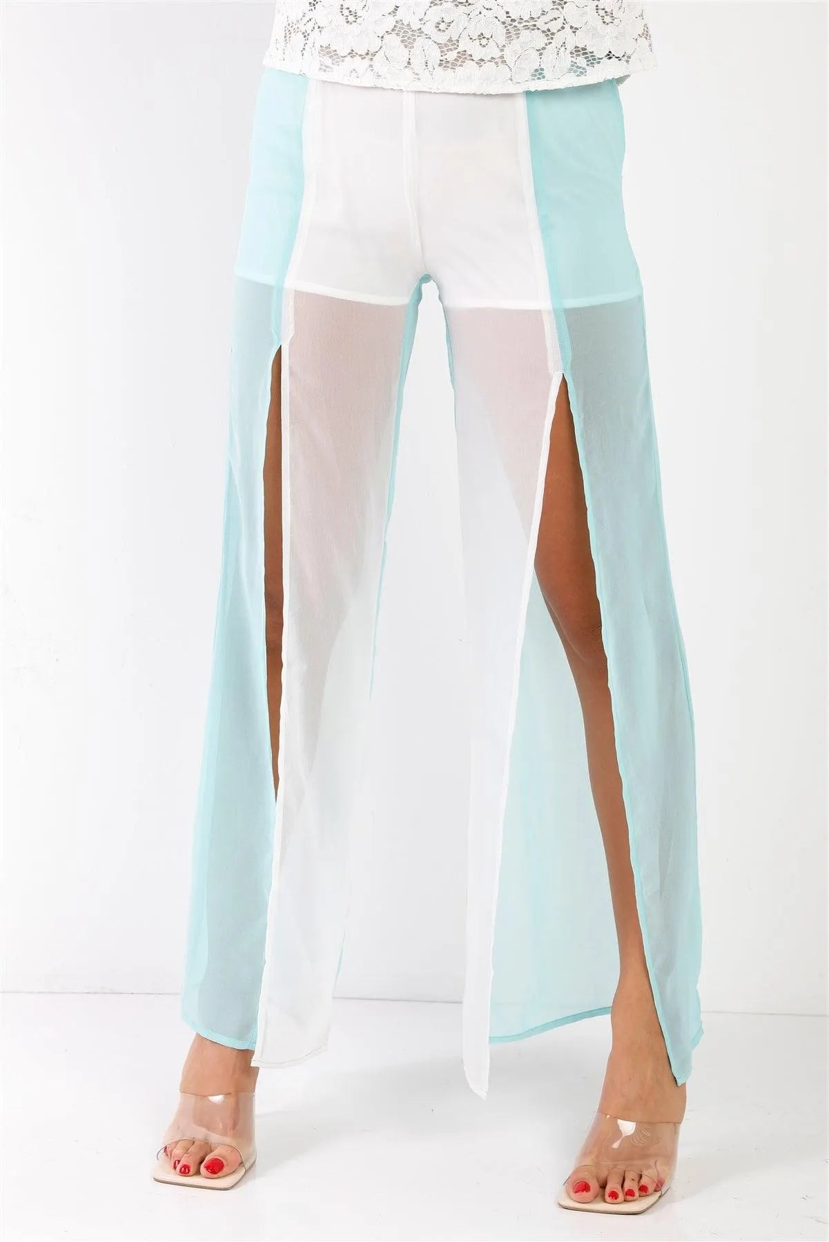 Semi-Sheer Chiffon High Waist Front Slit Pants - Tasha Apparel Wholesale