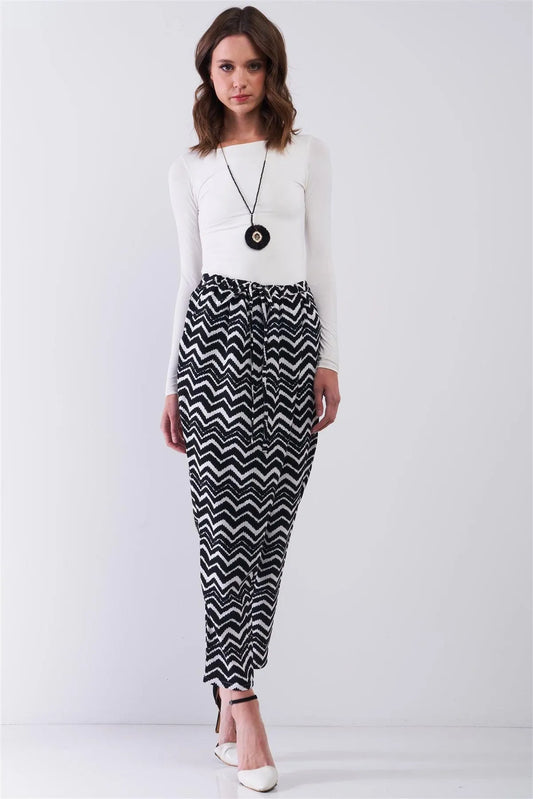 Zigzag Print High-Waisted Wrap Pegged Pants - Tasha Apparel Wholesale