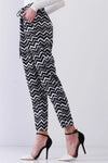 Black Zigzag Print High-Waisted Pegged Pants - Tasha Apparel Wholesale