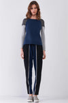 Black & Navy Colorblock High-Waisted Self-Tie Waistline Side Pockets Chinos Pants /1-2-2-1 - Tasha Apparel Wholesale