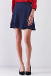 Indigo Blue Solid Stretchy High Waist Flare Mini Skort /1-2-2-1 - Tasha Apparel Wholesale