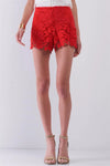 Candy Apple Red Floral Crochet High Waist Summer Mini Shorts /1-2-2-1 - Tasha Apparel Wholesale