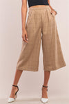 Camel Plaid Checkered High Waisted Pleated Detail Wide Leg Pants /2-1-2-1