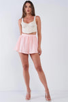 Sweet Pink Pleated High Waist Light Plaid Babydoll Flare Mini Shorts /1-2-2-1 - Tasha Apparel Wholesale