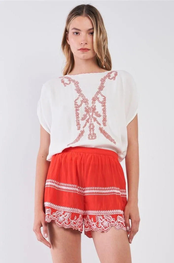 Tribal Floral Embroidery High Waist Summer Mini Shorts - Tasha Apparel Wholesale