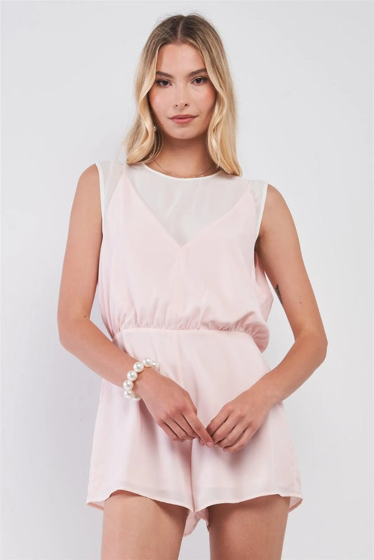 Blush & Ivory Layered Top Sleeveless Crew Neck Romper /1-2-2-1 - Tasha Apparel Wholesale