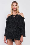 Black Star Print Pleated Off-The-Shoulder Romper /1-2-2-1 - Tasha Apparel Wholesale