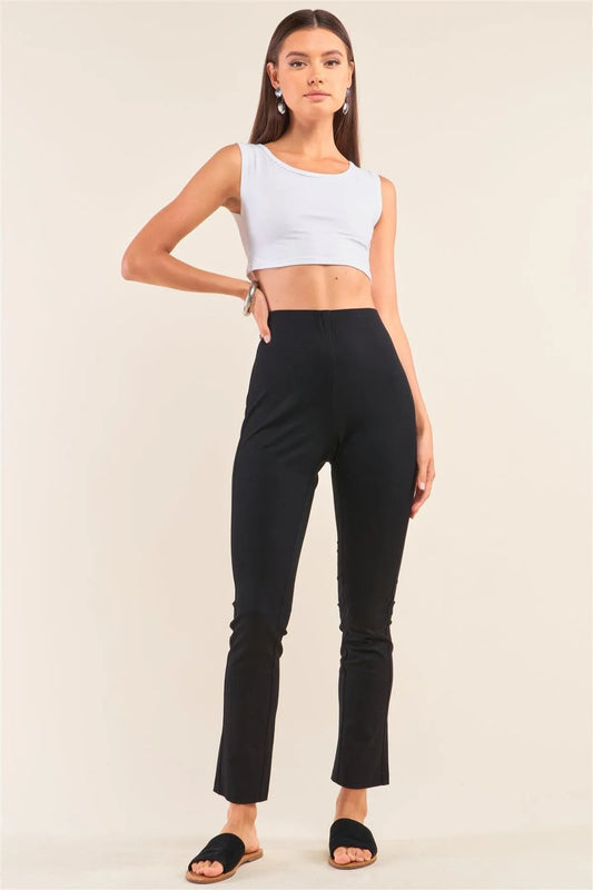 Black High Waist Fitted Ankle Length Pants /1-2-1 - Tasha Apparel Wholesale