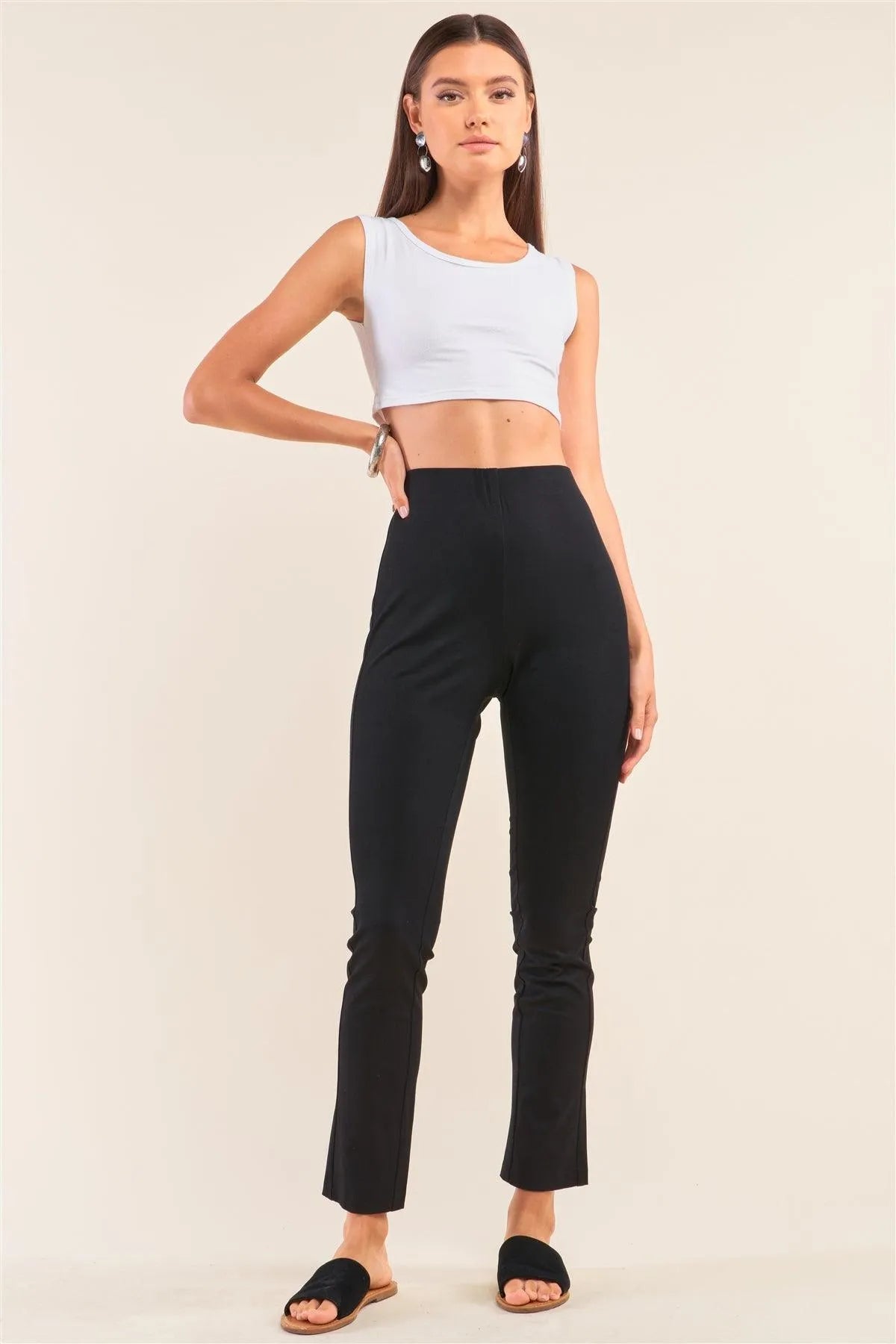 Black High Waist Fitted Ankle Length Pants /2-2-2 - Tasha Apparel Wholesale