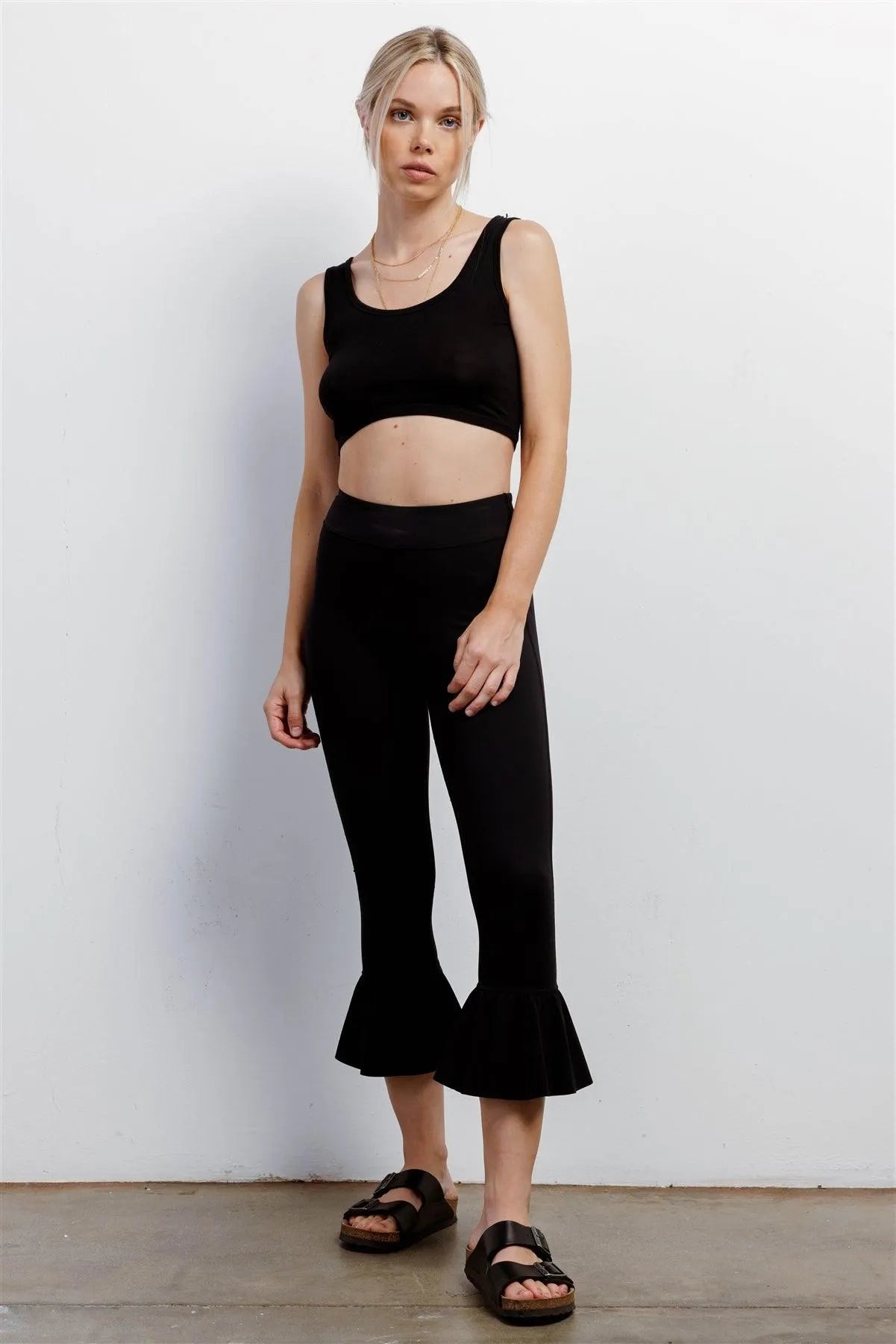 Black Retro High-Waisted Elastic Bell Leg Fitted Capri Pants /1-2-2 - Tasha Apparel Wholesale