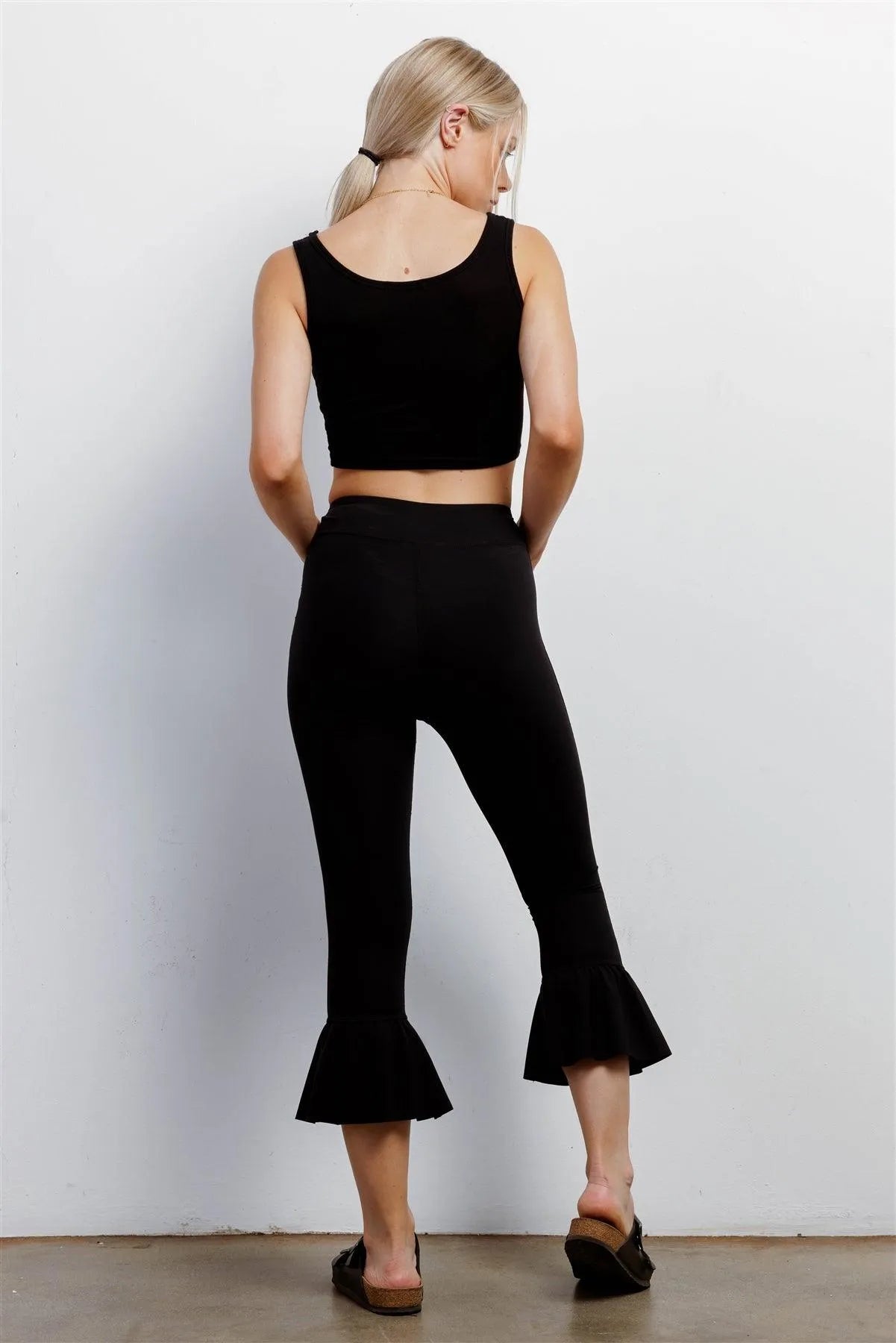 Black Retro High-Waisted Elastic Bell Leg Fitted Capri Pants /1-2-2 - Tasha Apparel Wholesale