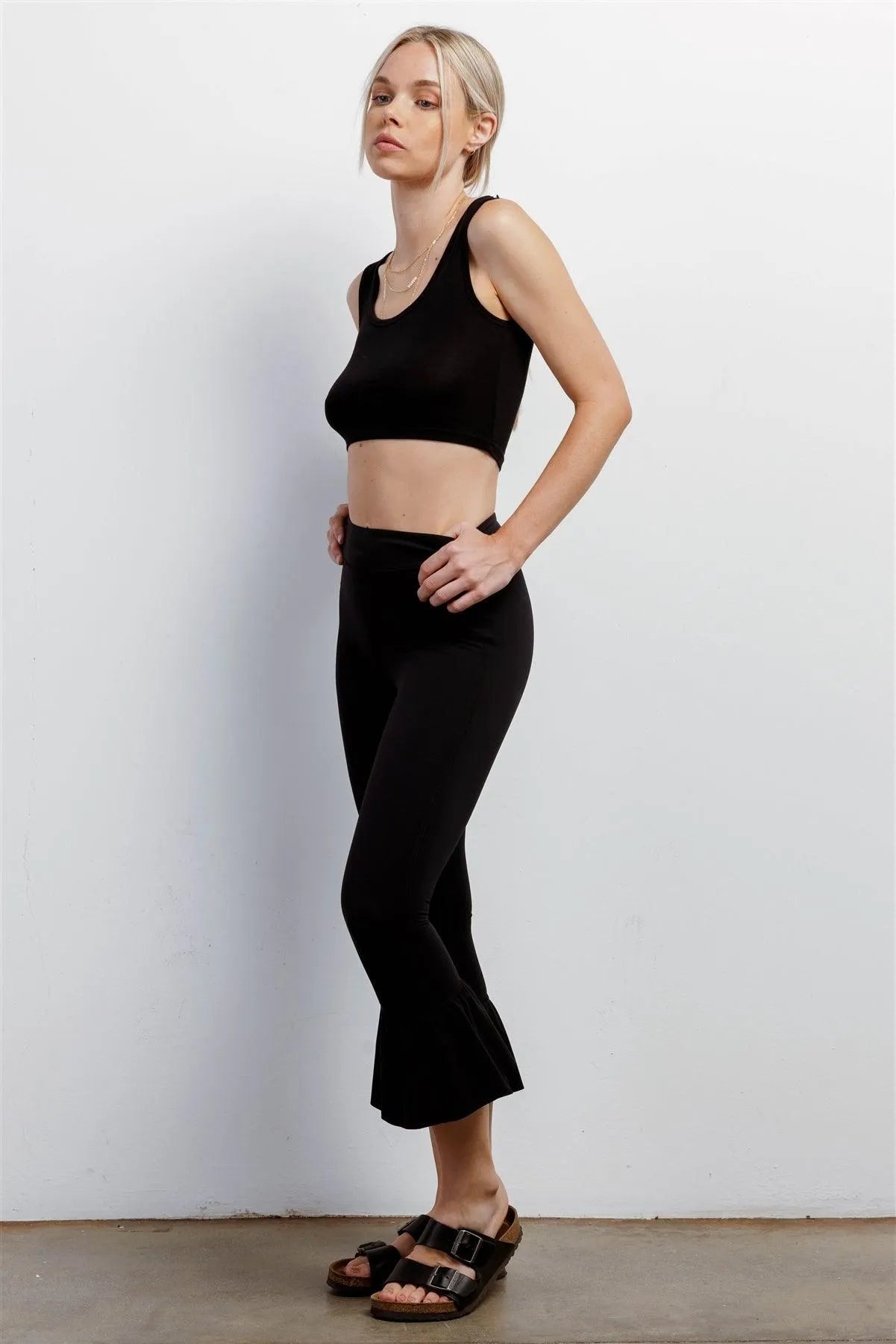 Black Retro High-Waisted Elastic Bell Leg Fitted Capri Pants /1-2-2 - Tasha Apparel Wholesale