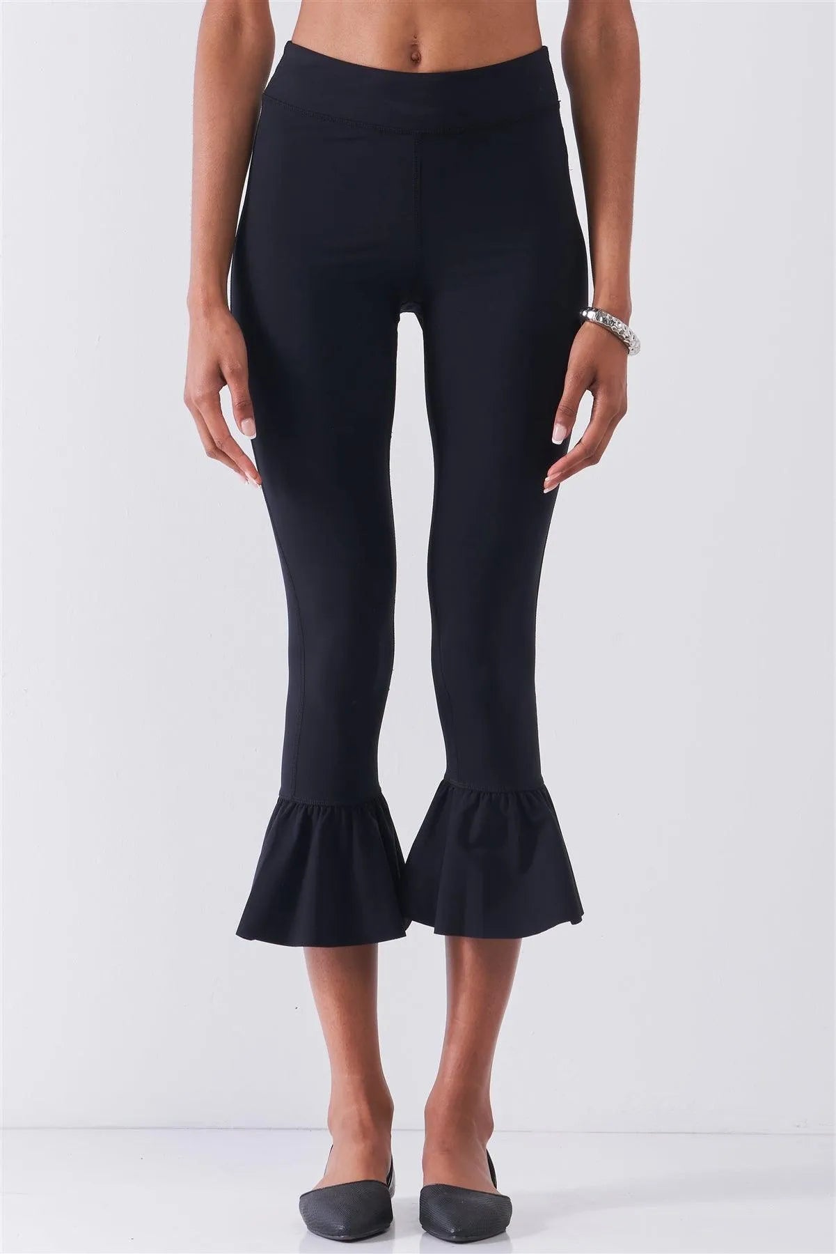 Black Retro High-Waisted Elastic Bell Leg Fitted Capri Pants /1-2-2 - Tasha Apparel Wholesale