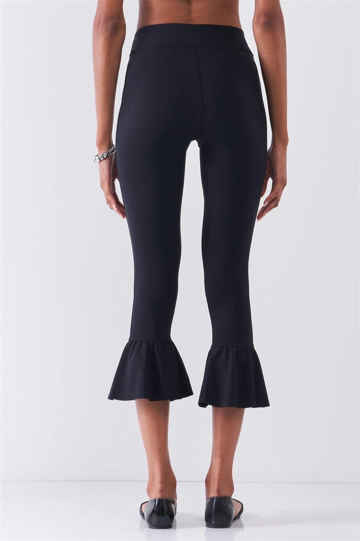 Black Retro High-Waisted Elastic Bell Leg Fitted Capri Pants /1-2-2 - Tasha Apparel Wholesale