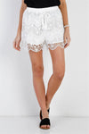 White Embroidered Wavy Hem Shorts /1-2-2-1 - Tasha Apparel Wholesale
